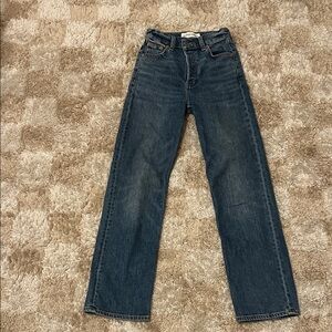 Aritzia Denim Forum High-Rise Straight Leg Dark Blue Jeans